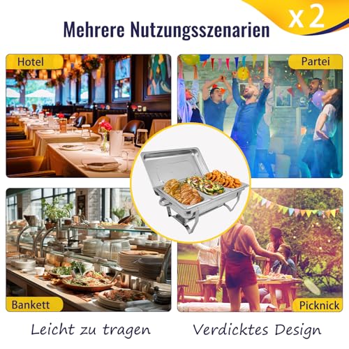 Jacgood Warmhaltebehälter Essen - Erstklassiger Edelstahl Chafing Dish - Warmhaltebehälter für Speisen inkl. Anleitung - Speisenwärmer ideal für Events und Partys (2 Set 1/3 GN -Behälter) – Bild 6