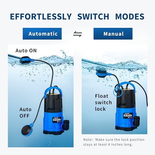 Image of 1HP Submersible Water Pump, 3700 GPH Sump Pump with Automatic Float Switch to Clean Water, Low Suction for Pools, Ponds, Gardens, Basements and Irrigation