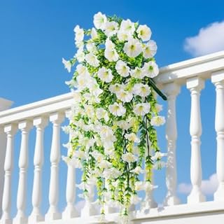 29inches Artificial Flowers Fake Morning Glory Flower for Outdoor Party Wedding Garden Decoration (White)