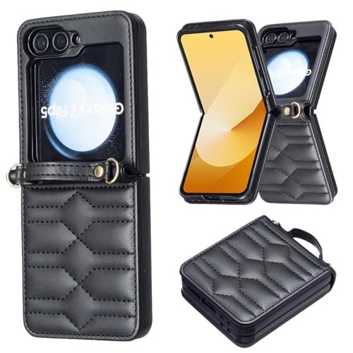 Évitez les chutes du Galaxy Z Flip 7 FE avec cet étui cuir noir antichoc à sangle