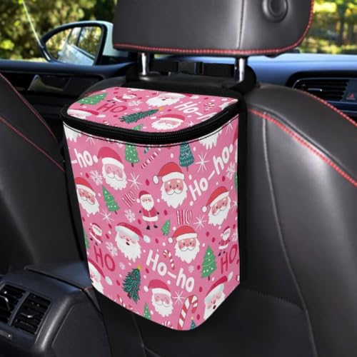 Image of Christmas Santa Claus Cute Car Trash Hanging with Lid and Adjustable Straps, Multipurpose Trash Bag Organizer Universal Car Accessories for SUVs, Trucks