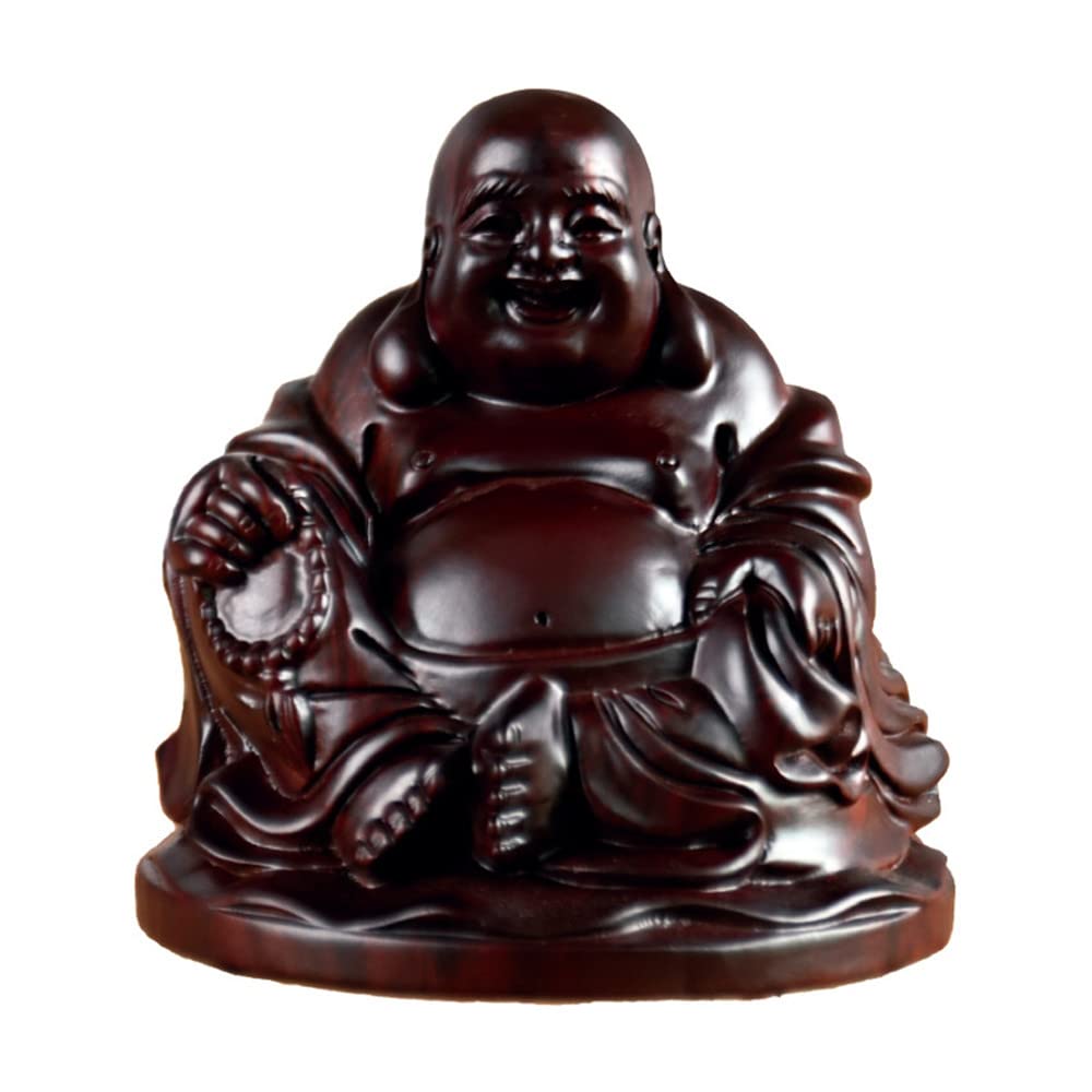 Aibote Natural Black Ebony Wood Smiling Buddha Statue Collection Feng Shui Wealth Lucky Wooden Figurine Sculpture Home Office Desk Decoration Gift