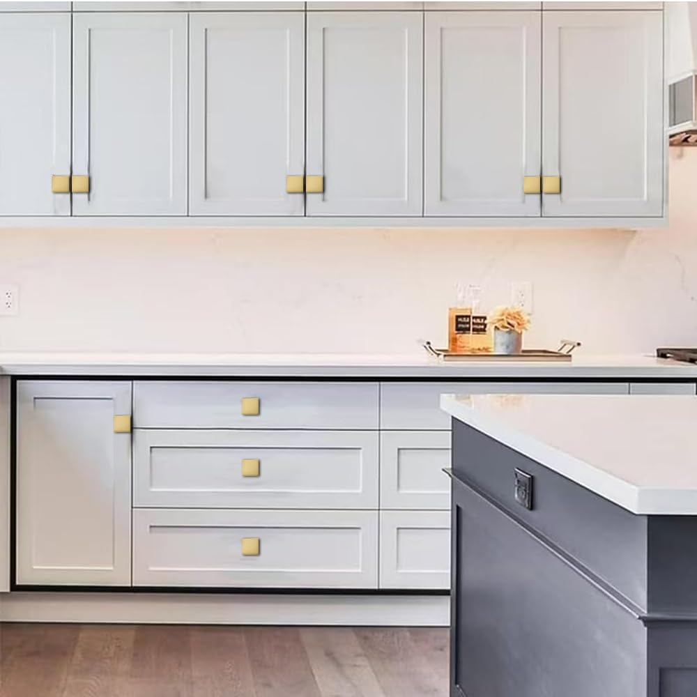 khtumeware 20 Pack Square Champagne Bronze Cabinet Knobs 1-3/16 Inch Zinc Alloy Kitchen Solid Heavy Duty Knobs for Dresser,Cupboard,Closet & Furniture,Modern Durable Hardware