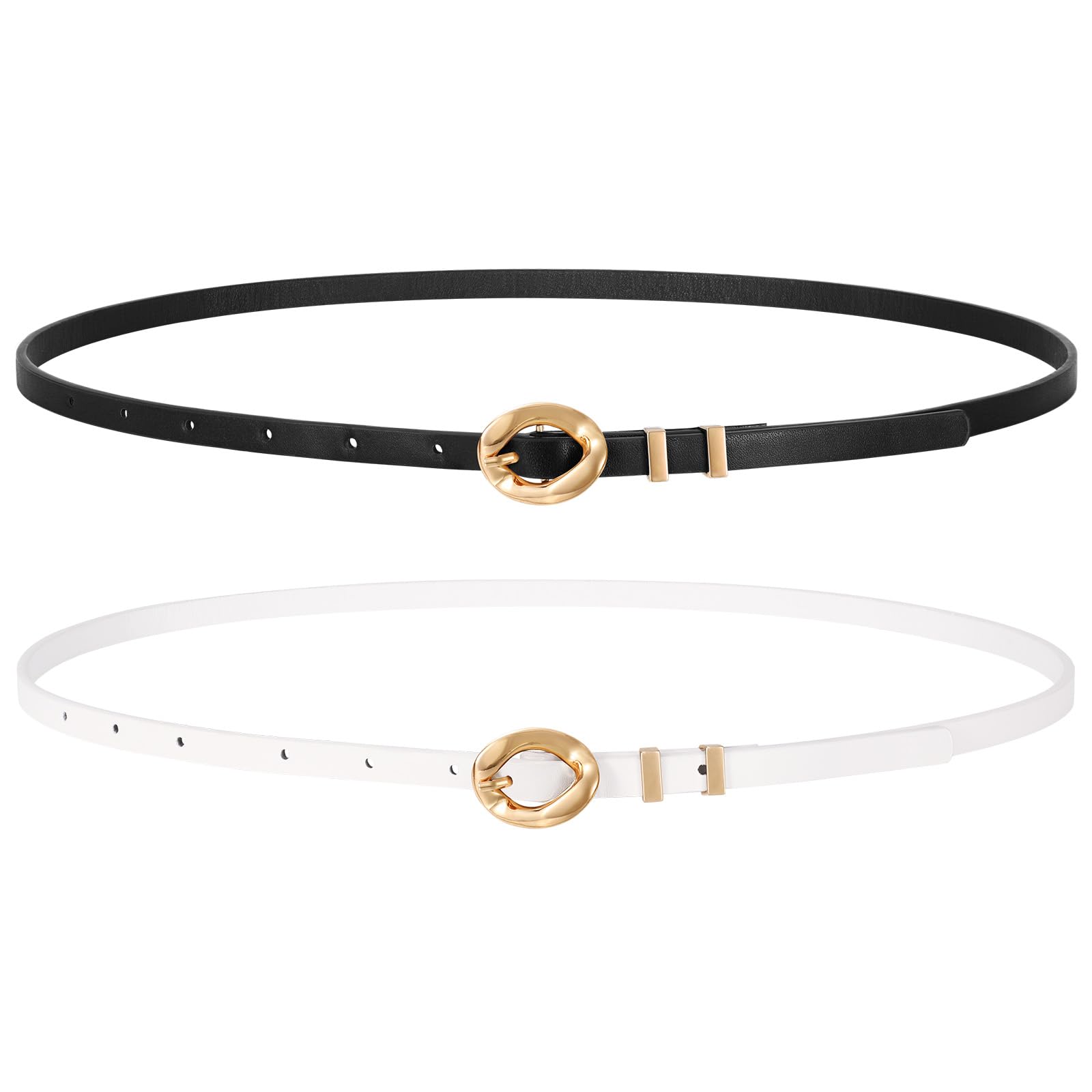 WERFORU 2 Pack Women Skinny Belts for Jeans Dress Thin Belts for Women with Gold Buckle 0.39" Width