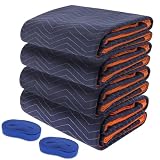 YMTLJHDSY 4 Moving Blankets 72x80in with 2 Elastic Rubber Band (196in Extendable to 400in) – Durable Quilted Moving Blanket-Heavy Duty Shipping Blankets (Total Weight 17.6 lbs,Black/Blue)
