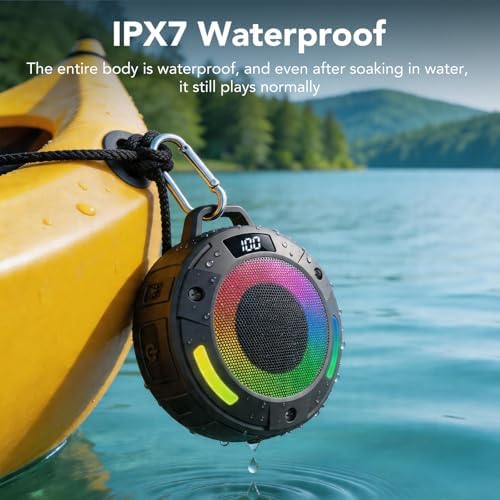 Bluetooth Speaker, 2026 Portable Wireless Shower Speaker, Digital Display Portable Speaker with Detachable hook ,IPX7 Waterproof with LED Light, HD Sound & Bass for Bathroom, Pool, Beach & Outdoor — view 6