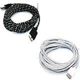 2 pack 10ft Braided Fabric Micro USB 3.0 Data Charger Cable Samsung Note 3 N9000 S5 i9600(1x black and 1x white)