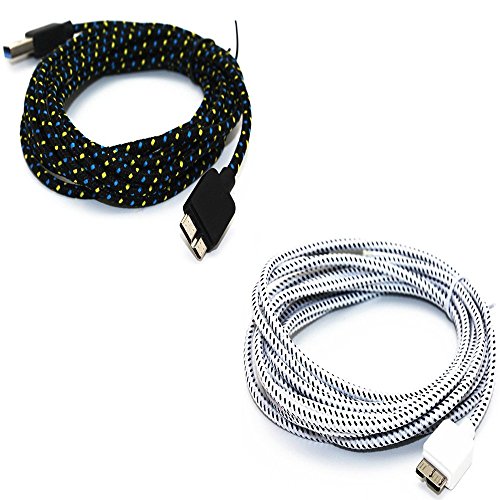 2 pack 10ft Braided Fabric Micro USB 3.0 Data Charger Cable Samsung Note 3 N9000 S5 i9600(1x black and 1x white)