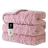 Aheadpret Heated Blanket-Electric Blanket 130x160cm Soft Heated Throw Blanket with 9 Heating Levels & 10 Hours Auto-off, Fast Heating,Machine Washable(Pink)