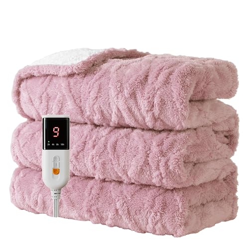 Aheadpret Heated Blanket-Electric Blanket 130x160cm Soft Heated Throw Blanket with 9 Heating Levels & 10 Hours Auto-off Fast Heating Machine Washable(Pink)
