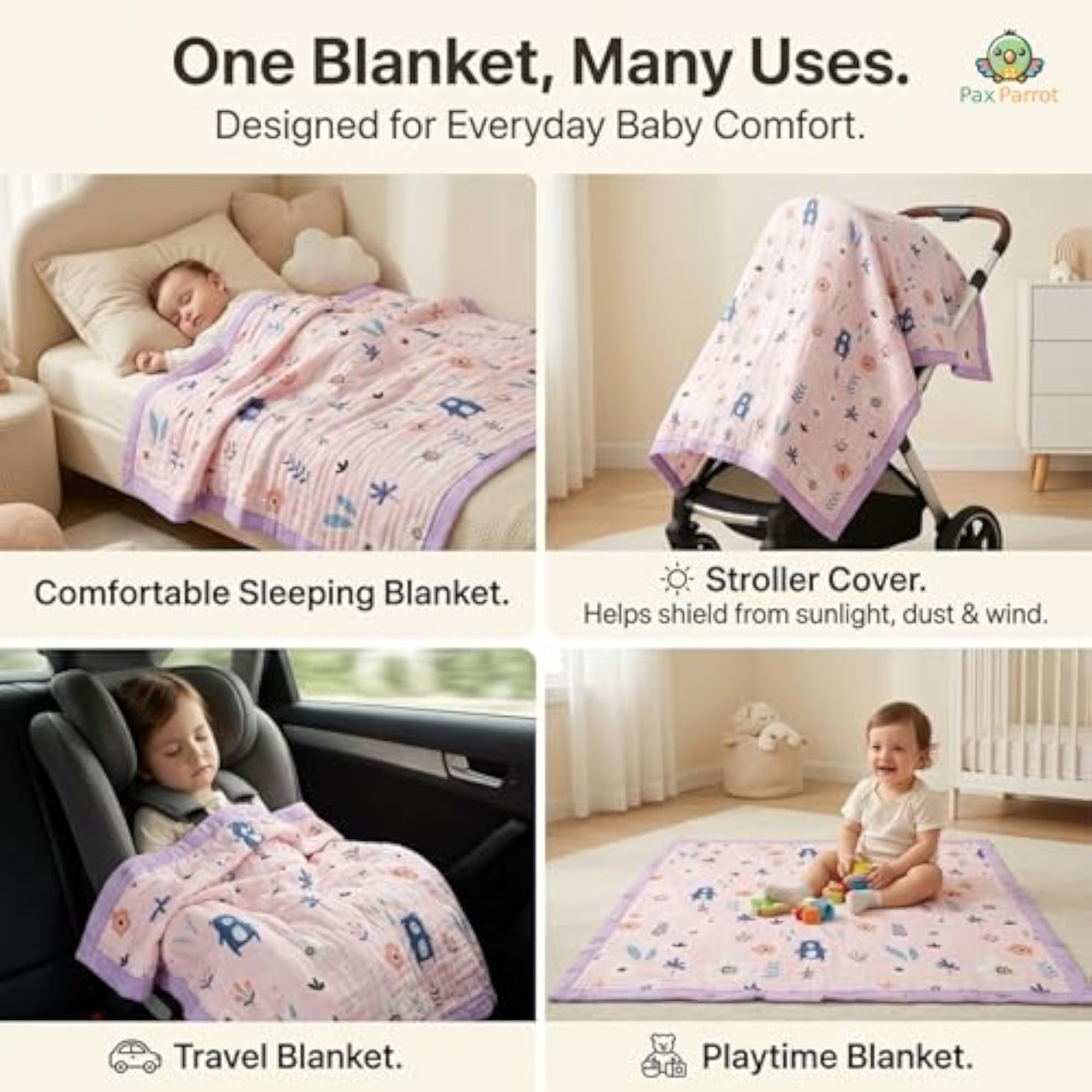 Ultra-Soft 6-Layer Muslin Baby Blanket, Lightweight & Breathable