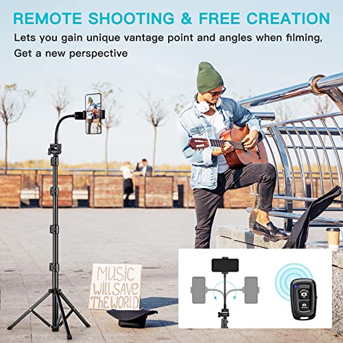 Image of 74 inch Flexible Phone Tripod, Tall Cell Phone Tripod with Adjustable Gooseneck & Remote, Portable Camera Cellphone Stand for Video Recording, Compatible with iPhone Android