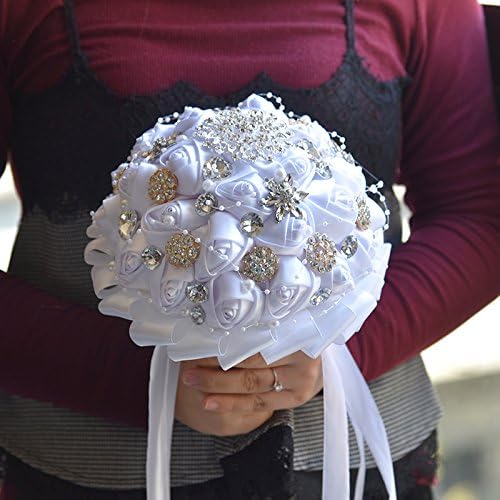 Wedding Flowers Bridal Bouquets Elegant Pearl Bride Bridesmaid Wedding Bouquet Crystal Sparkle(White)