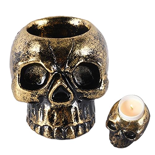 Portavelas con cabeza de calavera, candelabro de esqueleto de resina, adorno de base decorativa para velas de té, adorno de esqueleto impermeable, base decorativa para velas de mesa para fiestas de