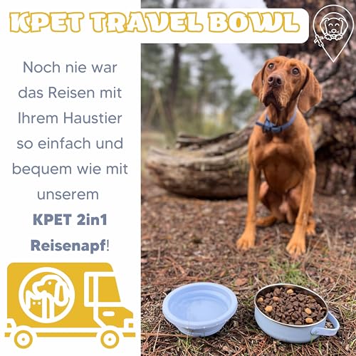KPET® 2-in-1 Hundenapf Faltbar Für Unterwegs, Futternapf Hund Ideal Für den Alltag, Trinknapf Für den Hund - Reisenapf 900ml, Hundenäpfe Faltbare Reiseschale Edelstahl, Silikon, rutschfest