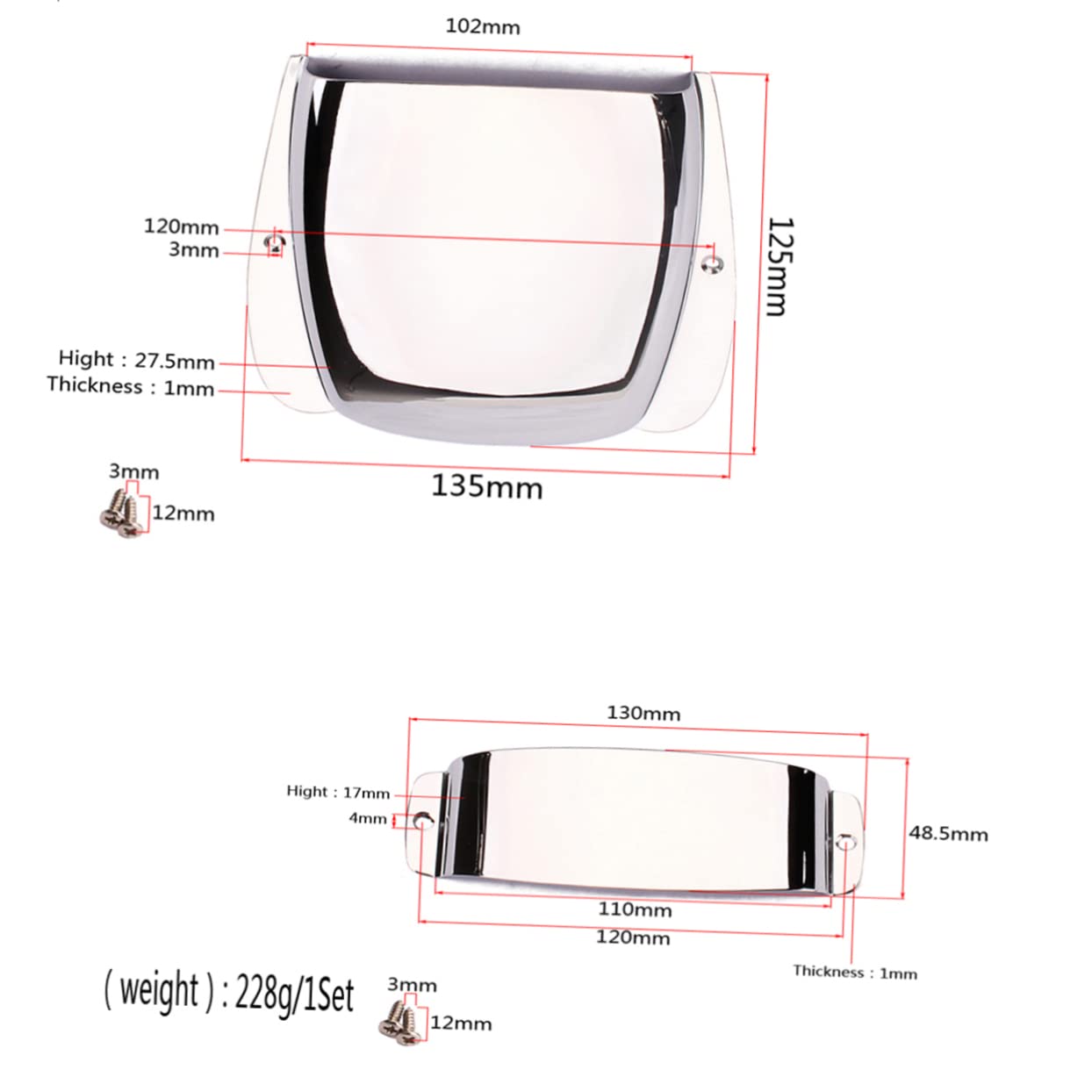 BESTonZON Electric Bass Guitar Pickup Cover Set Bridge Cover Plate Kit in Chrome