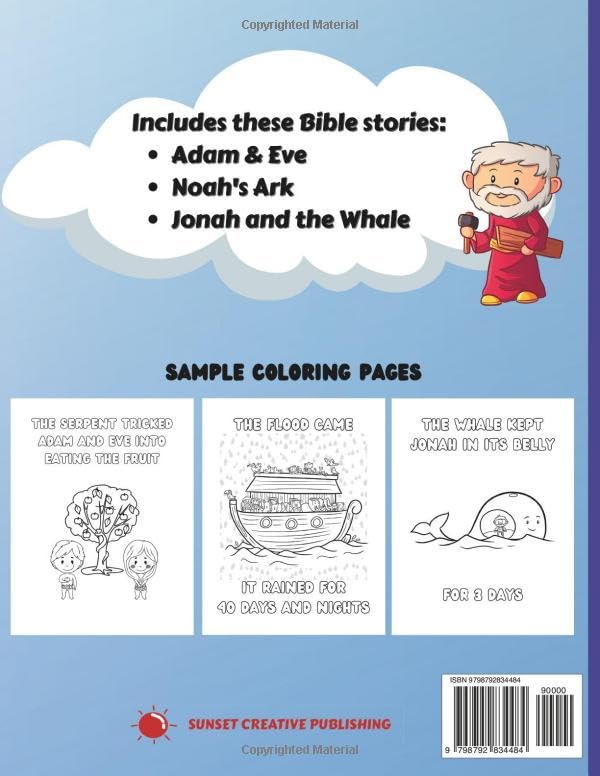 Bible Stories Coloring Book for Kids: Large-sized Biblical-themed Coloring Book for Children With Cute Characters (Kids Corner at Sunset Creative Publishing) image 3
