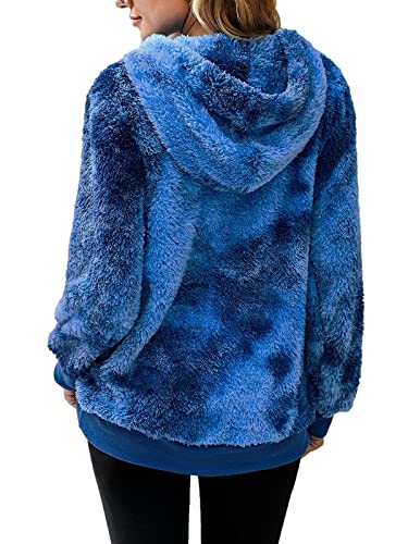 Yanekop Womens Fuzzy Fleece Sweatshirt Tie Dye Sherpa Pullover Oversized Hoodie With Pockets(Royal Blue,3Xl) #TOP5