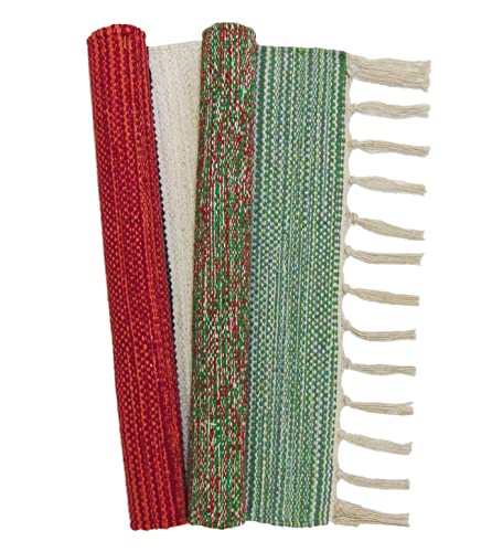 Image of MDZ Hand Woven Cotton Modern Assorted Border Rug | Size: 16 inchx24 inch Inch or 40x60 cm | Color: Assorted Multi | Machine Washable | Eco Friendly | Multi Uses (Combo of 2 Pcs.)
