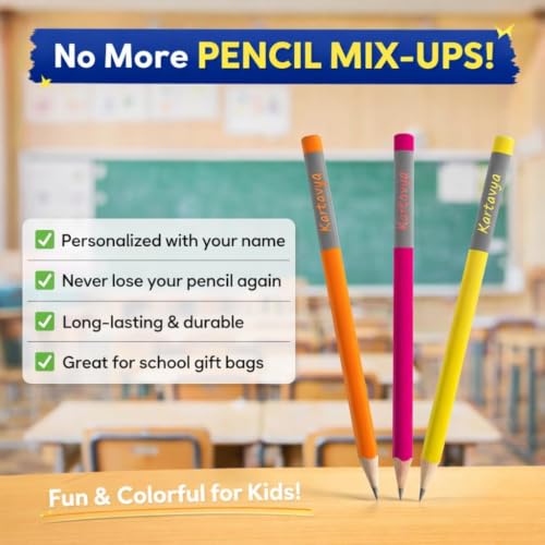 Image of Name Pencils - Set of 10 | Premium graphite pencils with smooth writing with Free Eraser & Sharpener, Custom Name Engraved HB Pencils for School, Writing, Birthday Gifts & Return Gifts, BOX 1