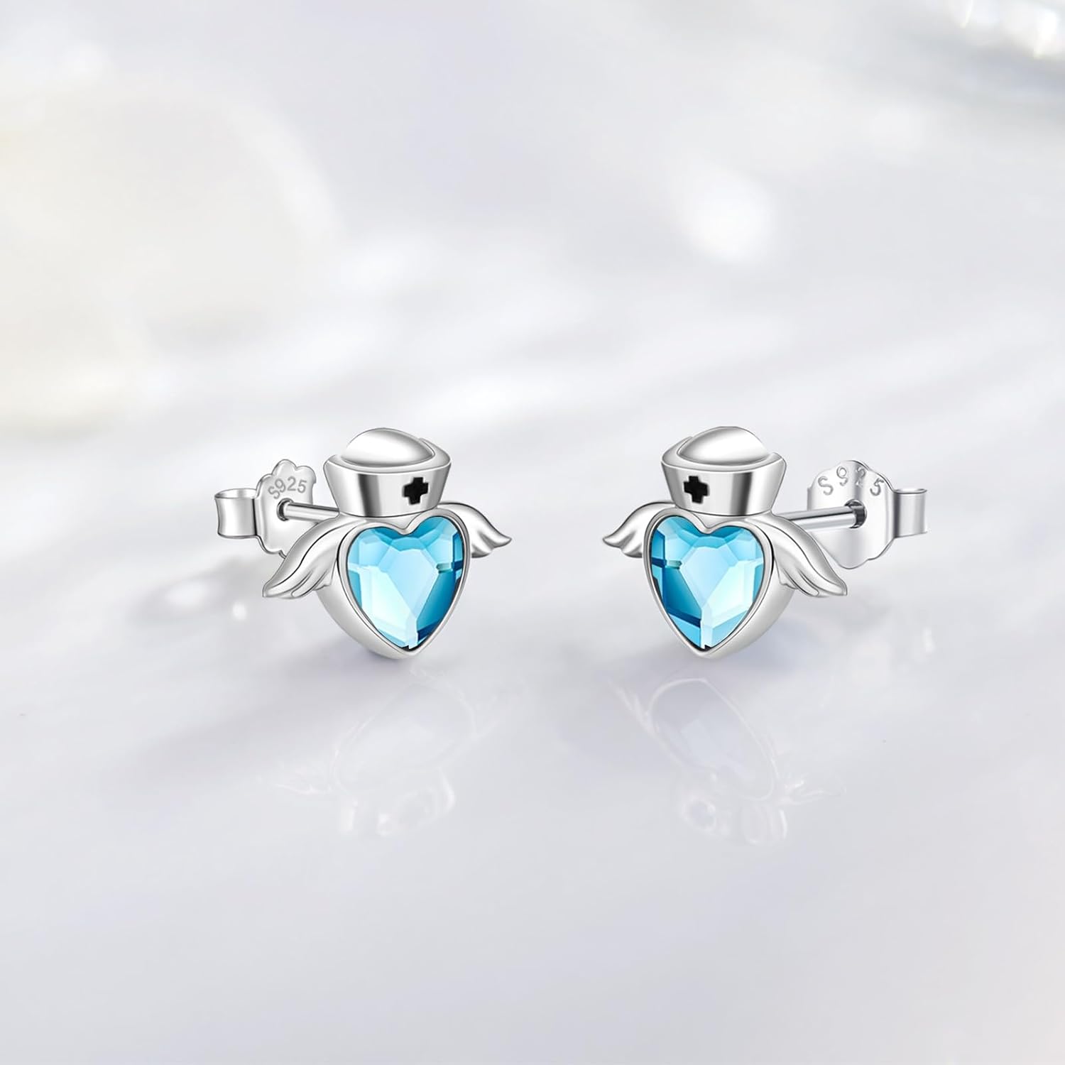 Nurse Earrings for Women 925 Sterling Silver Angel Earrings Stud Nurse Jewelry Birthstone Gifts for Doctor RN Medical Student Nurses Day