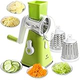 FAVIA Rotary Cheese Grater, Kitchen Speed Mandoline Vegetable Slicer Grinder with 3 Interchangeable Blades,Easy to Clean Shredder for Fruit, Vegetables, Nuts (Green)