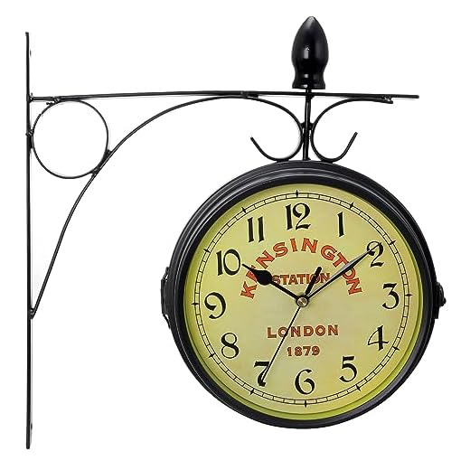 Bedford Clock Collection Double Sided Wall Clock Vintage Antique-Look Mount Station Clock, Brown