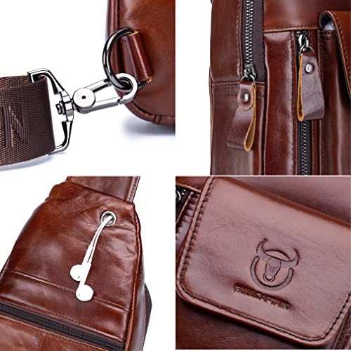 Kpywzer Leather Sling Bag Hiking Daypack For Men Women Outdoor Travel Camping Fishing Crossbody Shoulder Chest Pack Backpack Daypack Brown #TOP7