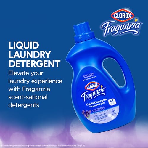 Image of Clorox Fraganzia Liquid Laundry Detergent, Lavender Scent - High Efficiency Formula for All Front and Top Load Washing Machines, Long-Lasting Fragrance, 65 Loads per Bottle, 100 Fl Oz