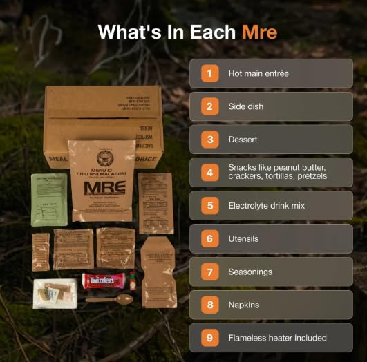2026 Inspection MRE, U.S. MRE Meals, Emergency Supplies, Emergency Food Supply, Survival Food, Freeze Dried Food w/Flameless Heater, Ready Meals (Variety Pack of 24) – (2 x A and 2 x B Case Fresh Stock) MREs have 10 Year Shelf Life From Inspection Date (4)