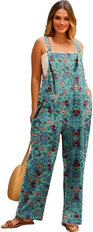 Women's Casual Loose Long Cotton Bib Overalls Baggy Plus Size Jumpsuits Rompers - Image 2