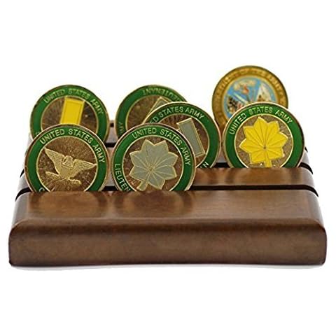 DECOMIL - Military Challenge Coin Holder Stand (Walnut) (Wood, 4 Rows (Small)) Cover