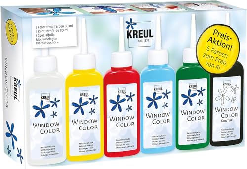 KREUL 42847 - Window Color Aktionsset, 6 x 80 ml Fenstermalfarbe in weiß,...