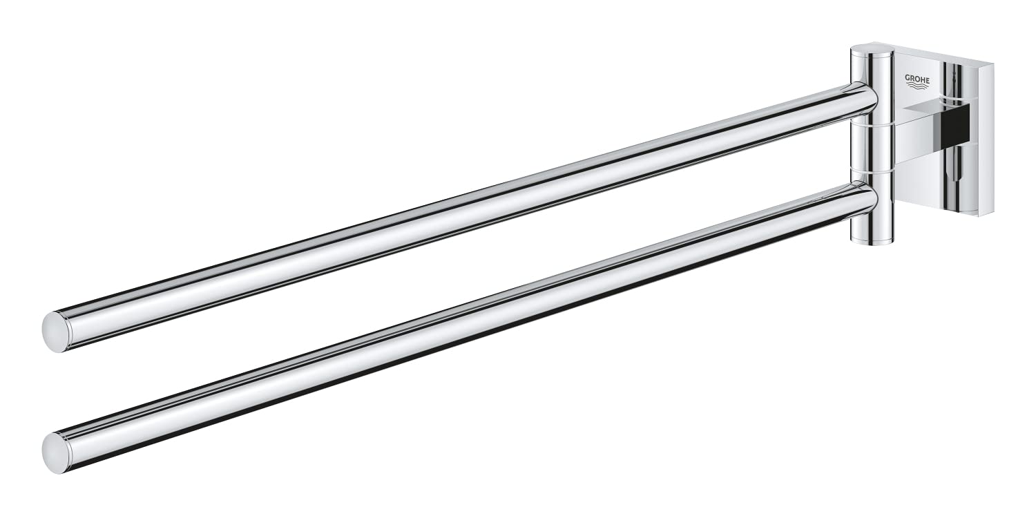 GROHE Start Cube Porte-Serviettes, Porte-Serviettes Mural pour Salle de Bain, 2 Bras pivotants, Fixations Cachées, Fixation avec vis incluses, Métal, 43,8cm, Chromé, 40976000