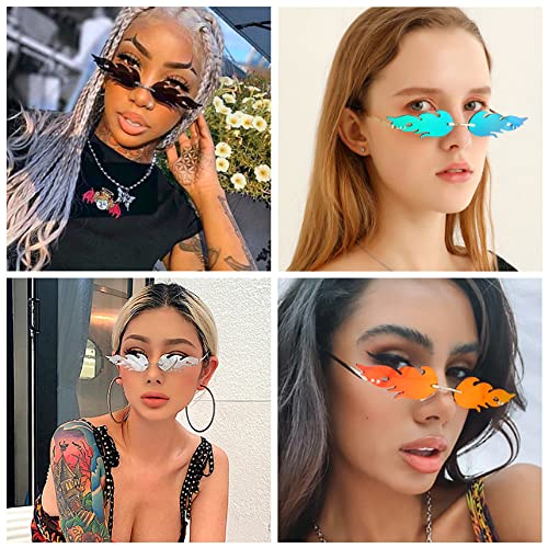 Junsika Flame Sunglasses for Women Men Trendy Rimless Flame Glasses Halloween Party Novel Fire Glasses UV400 Protection3