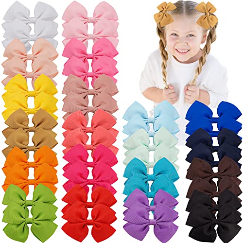 Hair Bows For Girls,40Pcs 3.5 Inches Pigtail Hair Bows Alligator Hair Clips School Hair Accessories For Baby Girls Toddlers Kids And Teens,20 Color In Pairs #TOP13