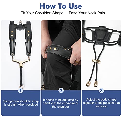 saxophone shoulder strap double shoulder leather adjustable sax strap with metal beam amp sturdy adjuster reduce neck stress good comfort for altotenorbaritonesoprano saxophone