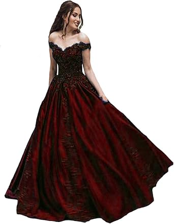 Kivary Off The Shoulder V Neck Beaded Lace Long Ball Gown Prom Evening Dresses
