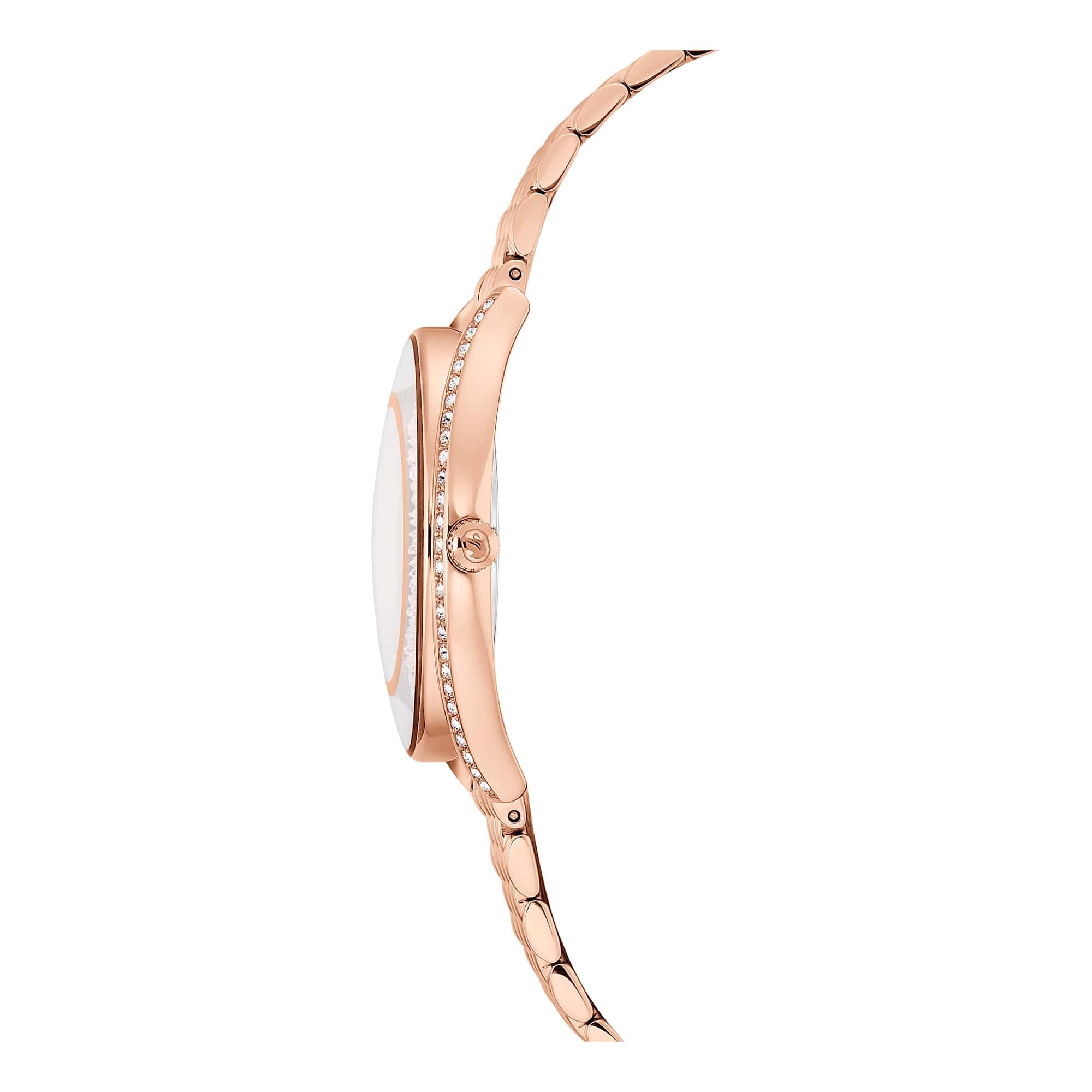 Swarovski Reloj Crystalline Aura, Fabricado en Suiza, Brazalete de Metal, Tono Oro Rosa, Acabado Tono Oro Rosa
