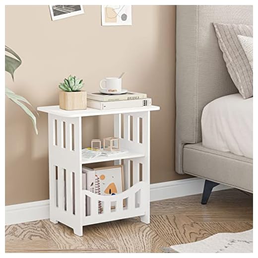 Dripex Table de Chevet, Table de Nuit avec Panier, Table à Café de Petits Espaces, Bout de Canapé, Table de Salon, Chambre à Coucher, Salle de Bains, Balcon, Couloir-Carré 36x24x40cm-Blanc