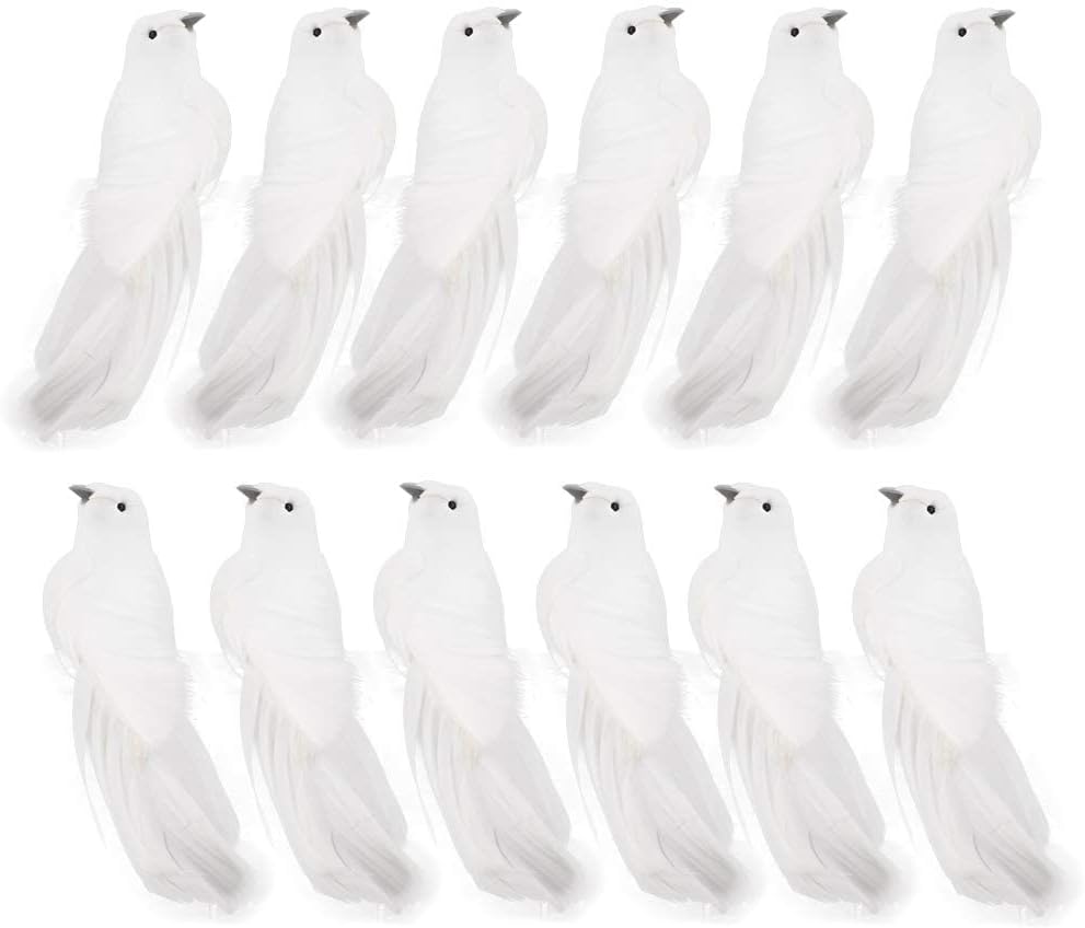 MAKINGTEC 12 Pcs Artificial Christmas Dove Birds Clip on Tree Ddecorations White Feather Birds for Christmas Tree DIY Craft Home Ornaments Garden Wedding Party Accessories