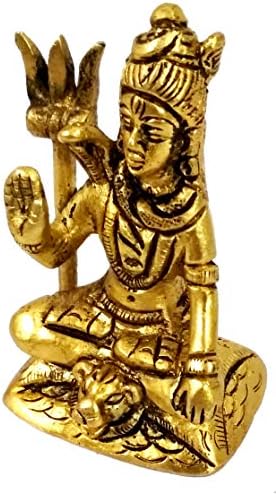 Purpledip Brass Idol Shiva Mahadev: Small Statue for Home, Temple or Car Dashboard (11755)