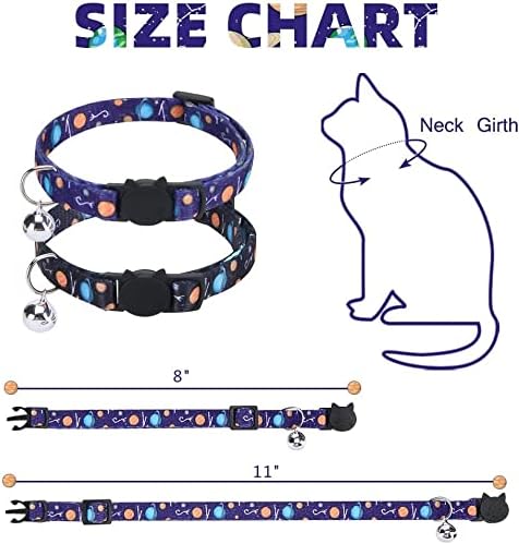 EXPAWLORER Cat Bow Tie Collar with Bell - 2 Pack Planet Design Breakaway Safe Buckle Kitty Collars, Cute Adjustable Kitten Collars with Removable Bow Tie, for Kitty Puppy Boy Girl