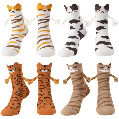 scenicamp Novelty Funny Magnetic Hand Holding Socks for Women Men Couples Gifts Winter Xmas Birthday Valentine Party Supplies Cute Cat