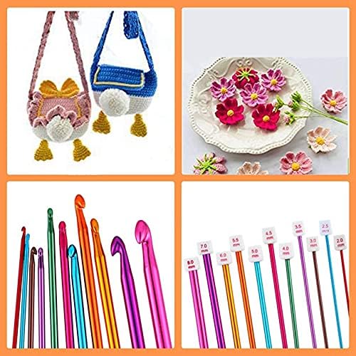 Aluminum Knitting Needles Set, Beginners Metal Multicolour Knitting Tools Set Crochet Starter Kit Tunisian Crochet Hook Knit Needles Set (Knitting Needle-11PCS) (11)