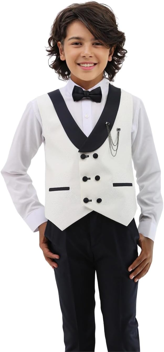 Baby & Boys Shawl Lapel White/Black Vest Suit Set for Weddings & Special Occasions