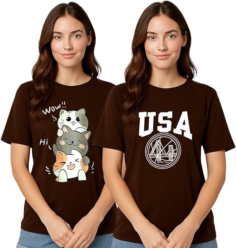Image of My Swag Womens Graphic T-Shirt Pack of 2, Cotton Casual, Gym, Daily Summer Wear