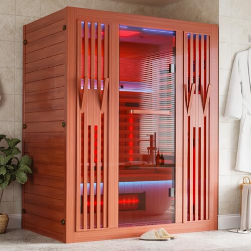MEISSALIVVE Full Spectrum Sauna for Home, 2-3 Person Infrared Sauna with 7-Color Light Therapy & Bluetooth Speakers, Indoor Dry Heat Sauna with Red Light, Personal Luxury Spa for Home & Gym