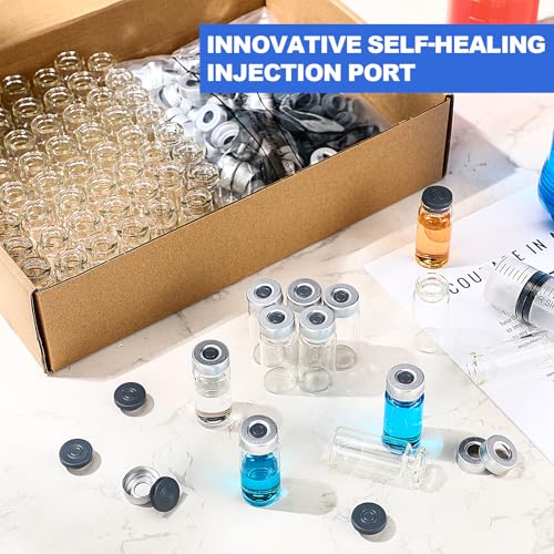 Potchen WE-POTCHEN-2159 100 Pack Sterile Vials For Injections Glass Empty Bottle Bulks Lab Sample Vial With Aluminum Flip Caps And Rubber Stoppers Glass Vials thumb #4