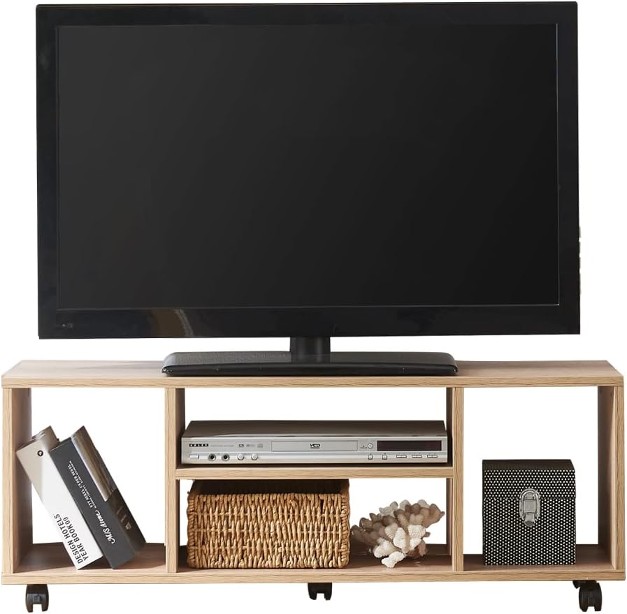 Vanlent テレビ台 キャスター付き テレビボード ローボード 幅1000mm 奥行296mm 高さ380mm 24型 32型 46型 移動式 (Free, ナチュラル)